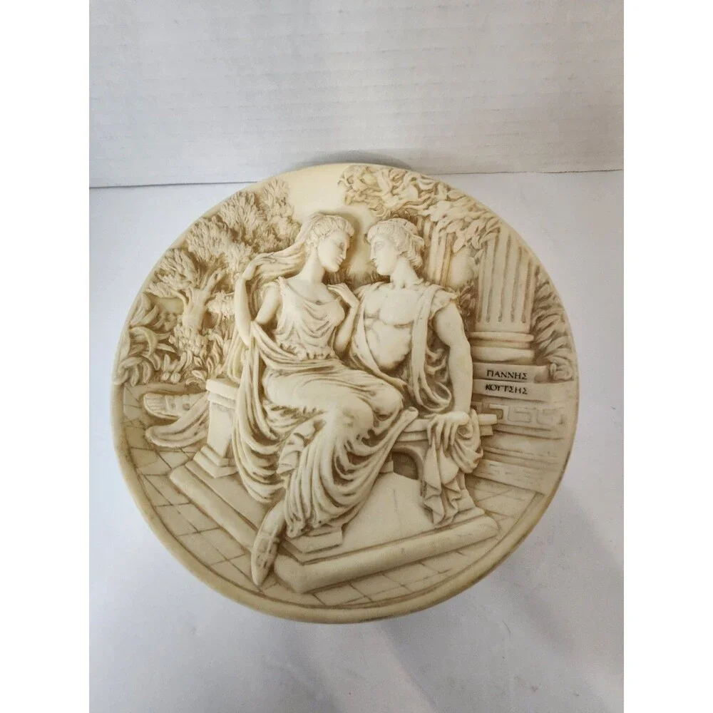 Vintage Greek Love Story Marble Plate Fiannhe Koytehe 1988  (8.25